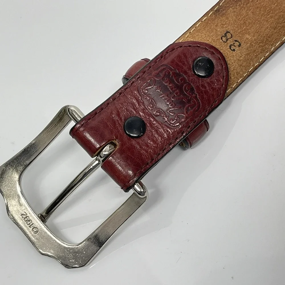 Vintage 1992 Tony Lama Leather Belt 38 Model 7609L Burgundy Silver Buckle READ
